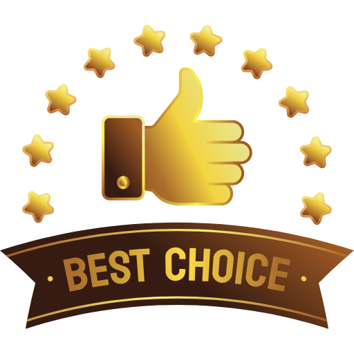 BEST CHOICEと書かれた金色の親指アイコンと星のマーク